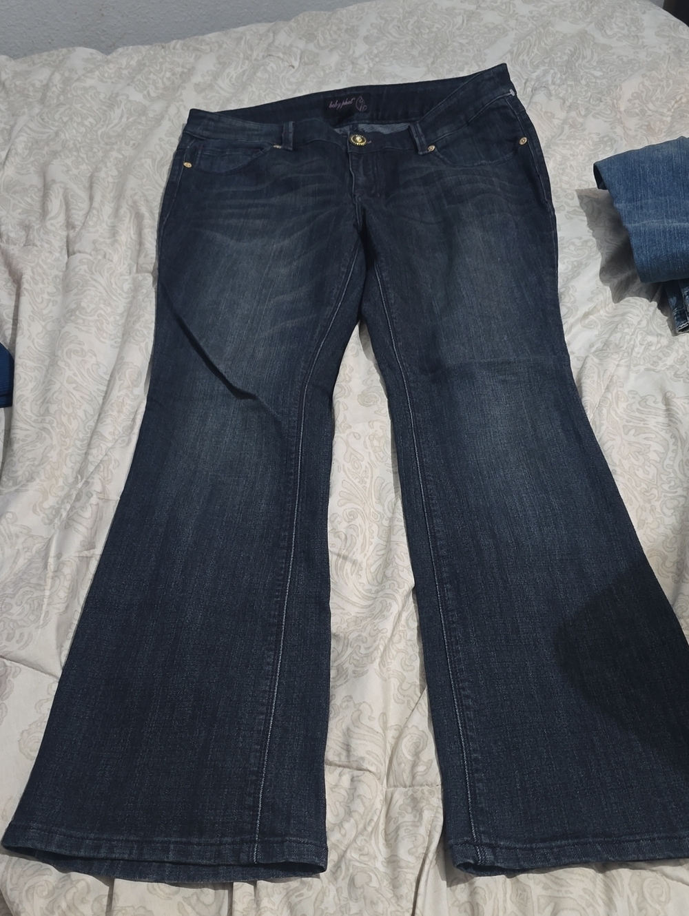 Baby Phat Dark Blue Jeans with Burgundy Rhinestone Logo - Picture 7 of 7